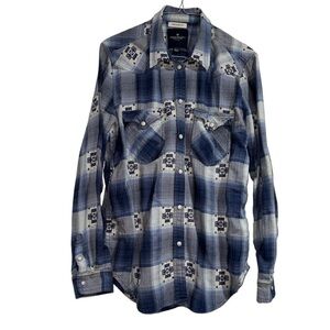 American Eagle shirt plaid country rodeo cowgirl small snap closure pockets soft